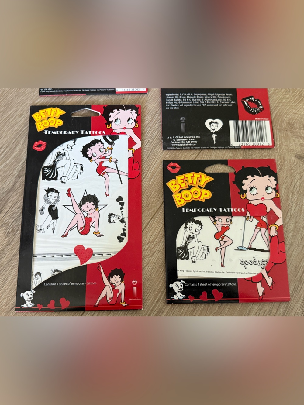 Betty Boop Temporary Tattoos - Red, Black & White
